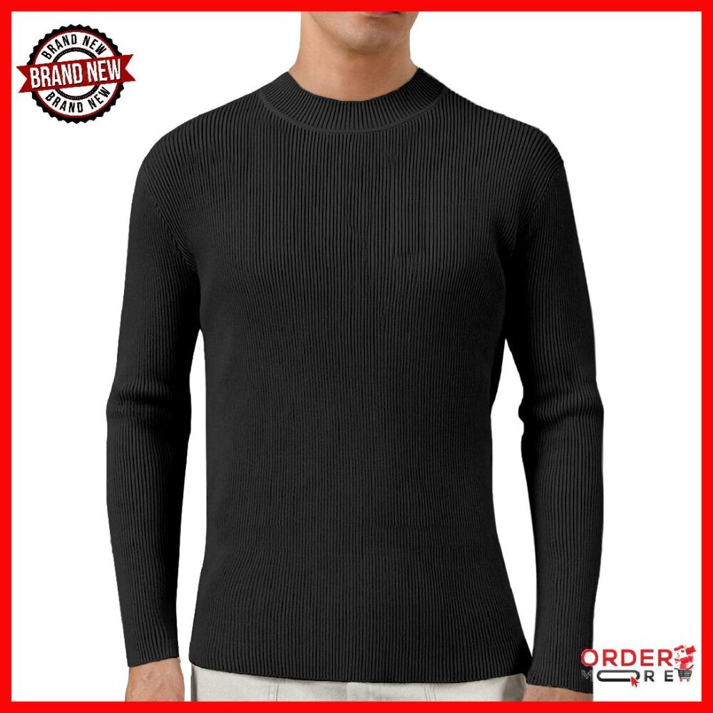 Slim Fit Mock Neck Ribbed Pullover Sweater Long Sleeve Men's